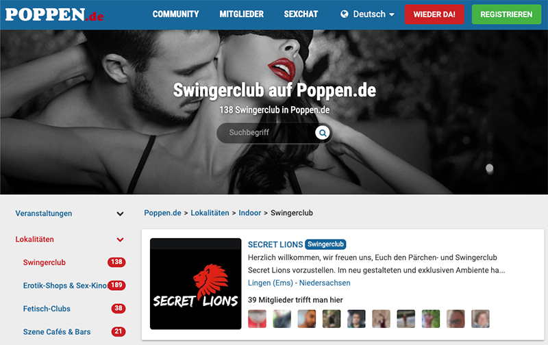poppen.de Liste mit Swingerclubs in Deutschland